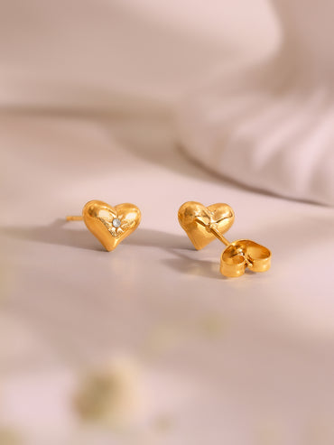 Demifine 18k Gold Plated Stainless Steel Heart Charm Bracelet & Stud Earrings