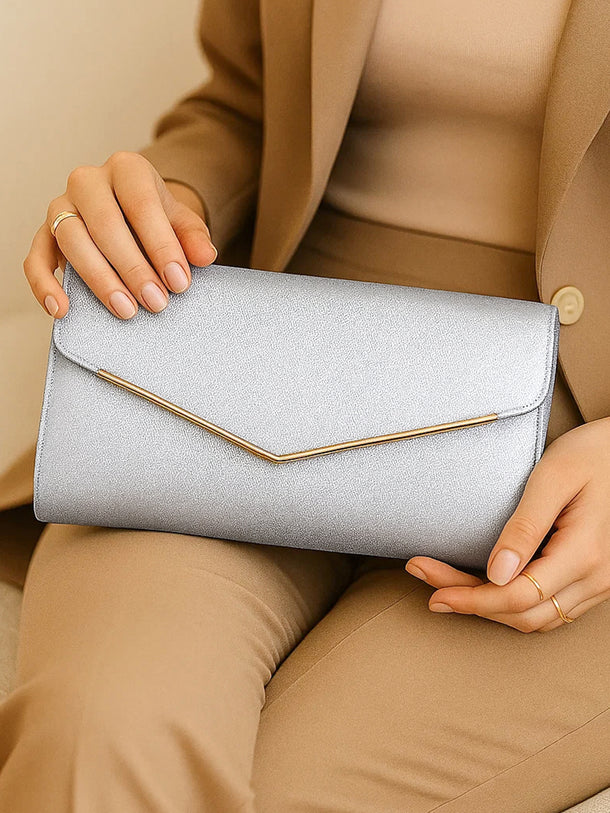 Silver Glitter Envelope Party Clutch Bag