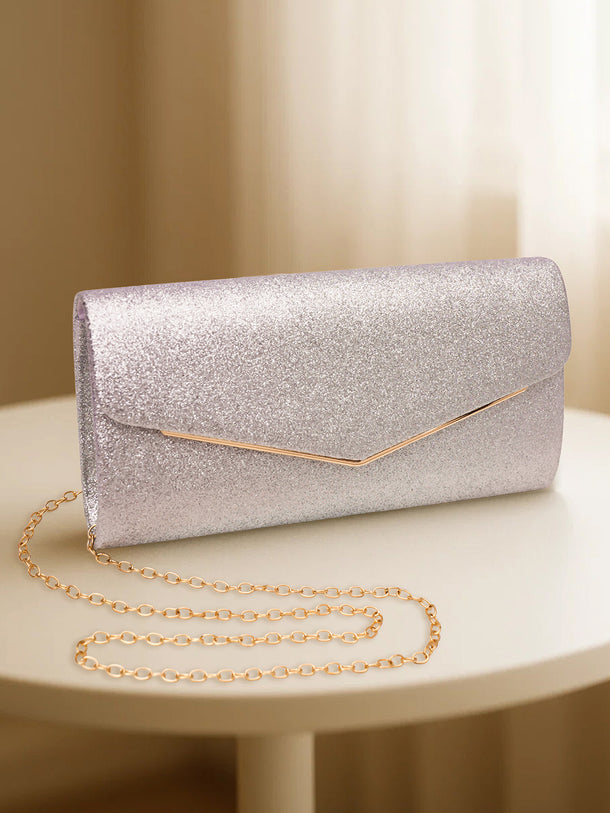 Silver Glitter Envelope Party Clutch Bag