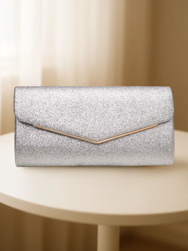 Silver Glitter Envelope Party Clutch Bag
