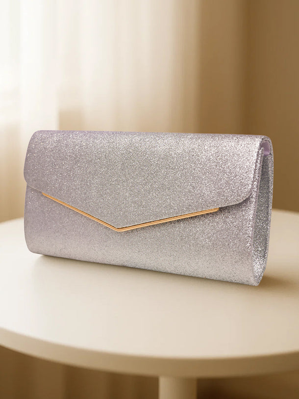 Silver Glitter Envelope Party Clutch Bag