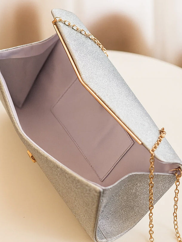 Silver Glitter Envelope Party Clutch Bag