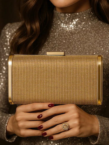 Festive Glow Structured Gold Clutch