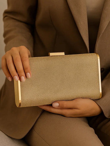 Festive Glow Structured Gold Clutch