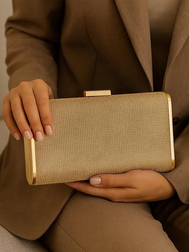 Festive Glow Structured Gold Clutch
