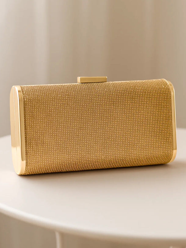 Festive Glow Structured Gold Clutch