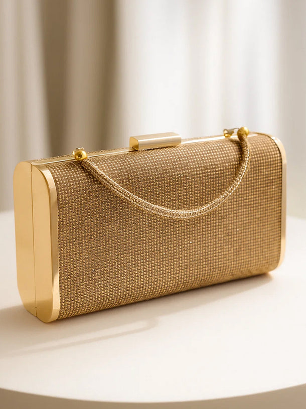 Festive Glow Structured Gold Clutch