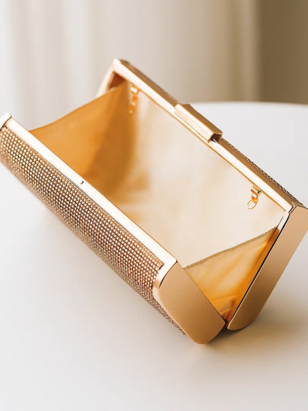 Festive Glow Structured Gold Clutch