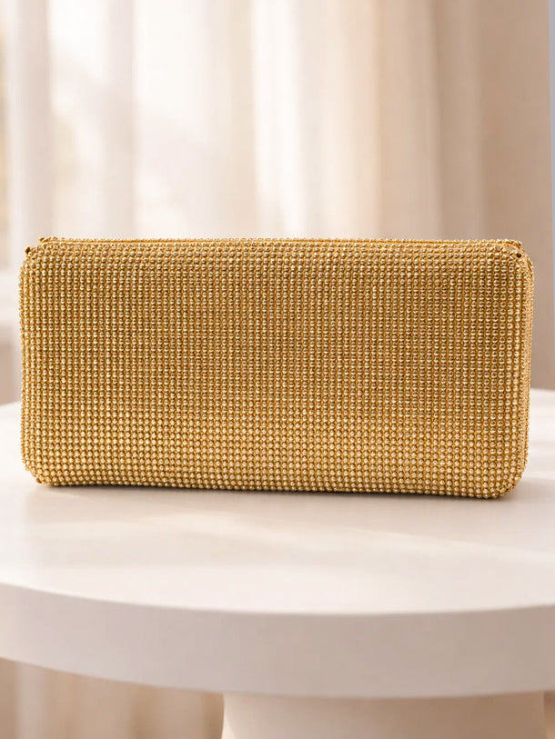 Festive Glow Structured Gold Clutch