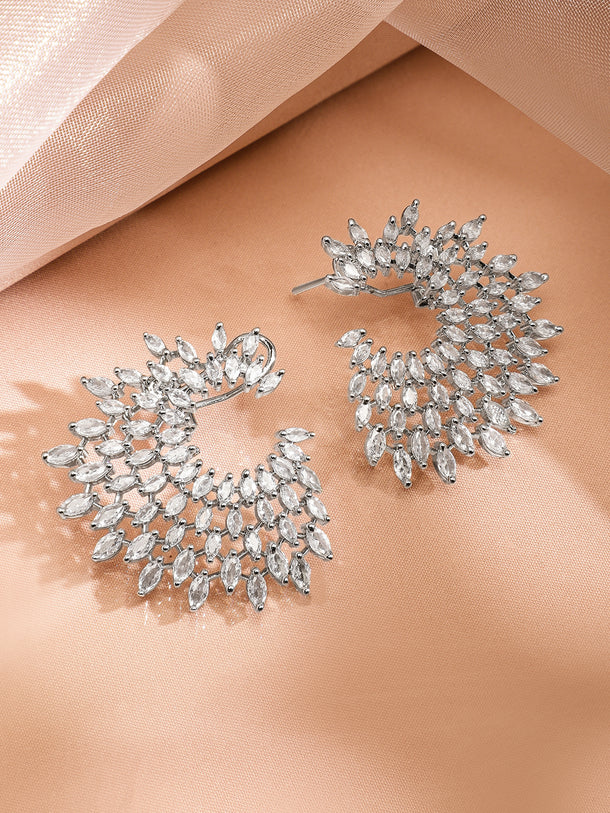 Rubans Silver-Plated Handcrafted AD & Cubic Zirconia Studded Designer Spiral Stud Earring
