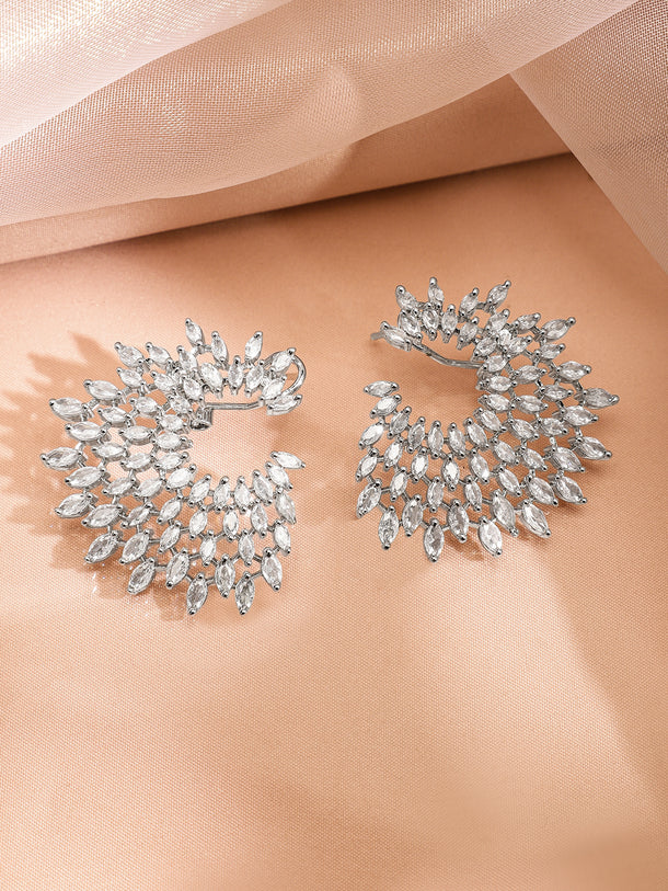 Rubans Silver-Plated Handcrafted AD & Cubic Zirconia Studded Designer Spiral Stud Earring