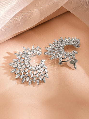 Rubans Silver-Plated Handcrafted AD & Cubic Zirconia Studded Designer Spiral Stud Earring