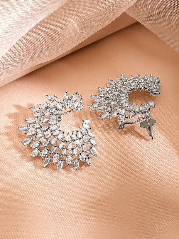 Rubans Silver-Plated Handcrafted AD & Cubic Zirconia Studded Designer Spiral Stud Earring