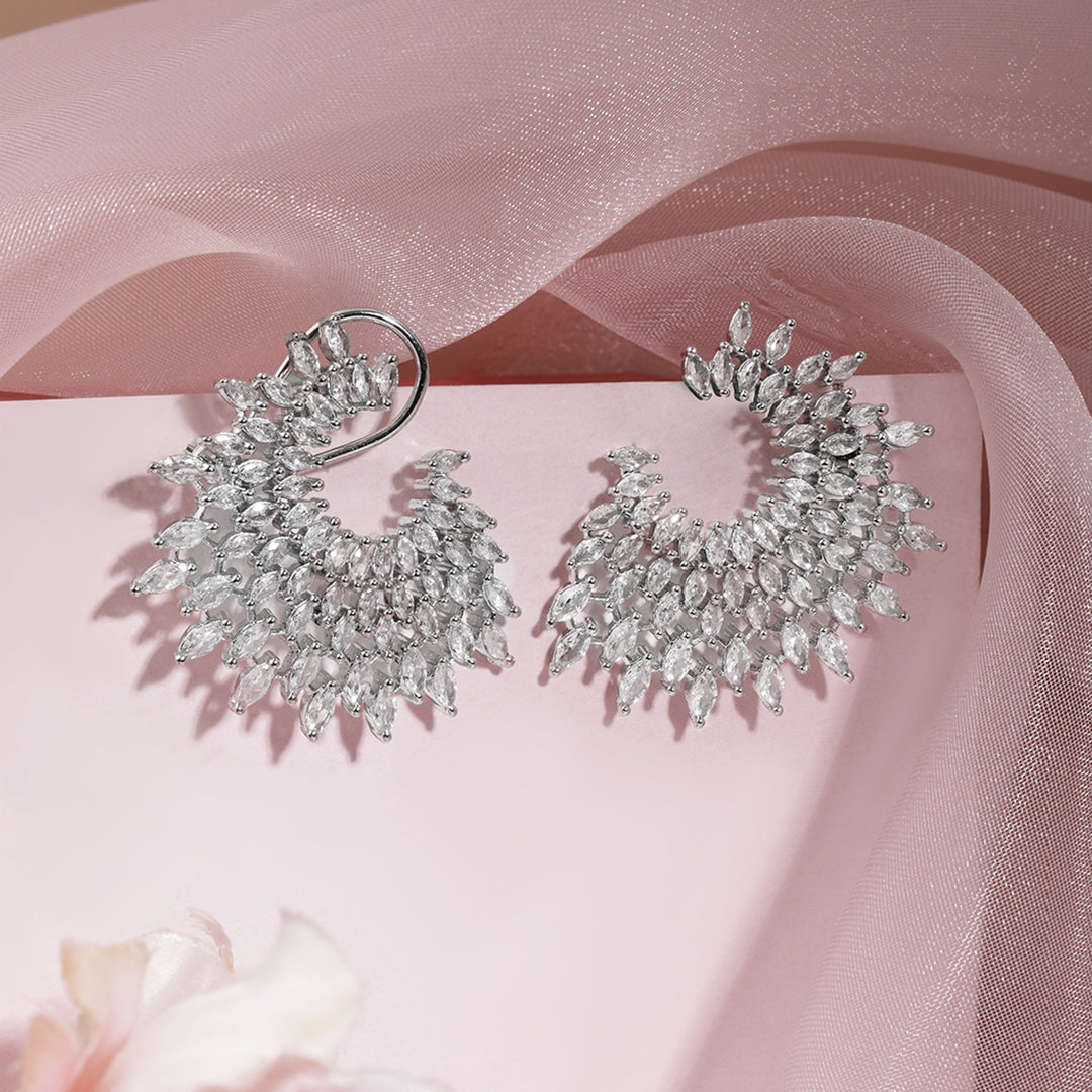 Rubans Silver-Plated Handcrafted AD & Cubic Zirconia Studded Designer Spiral Stud Earring