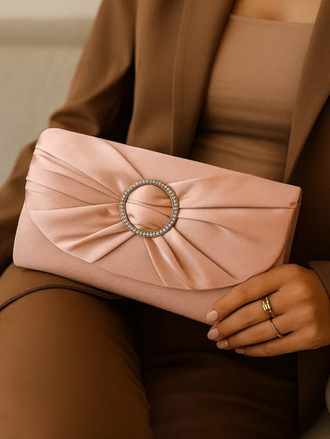 Blush Pink Crystal Buckle Clutch