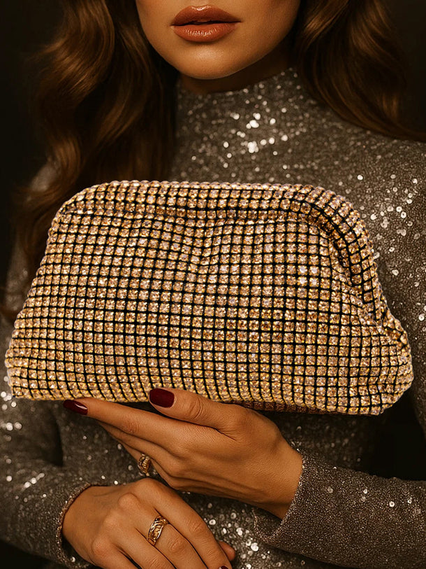 Glam Gold Crystal Pouch Clutch
