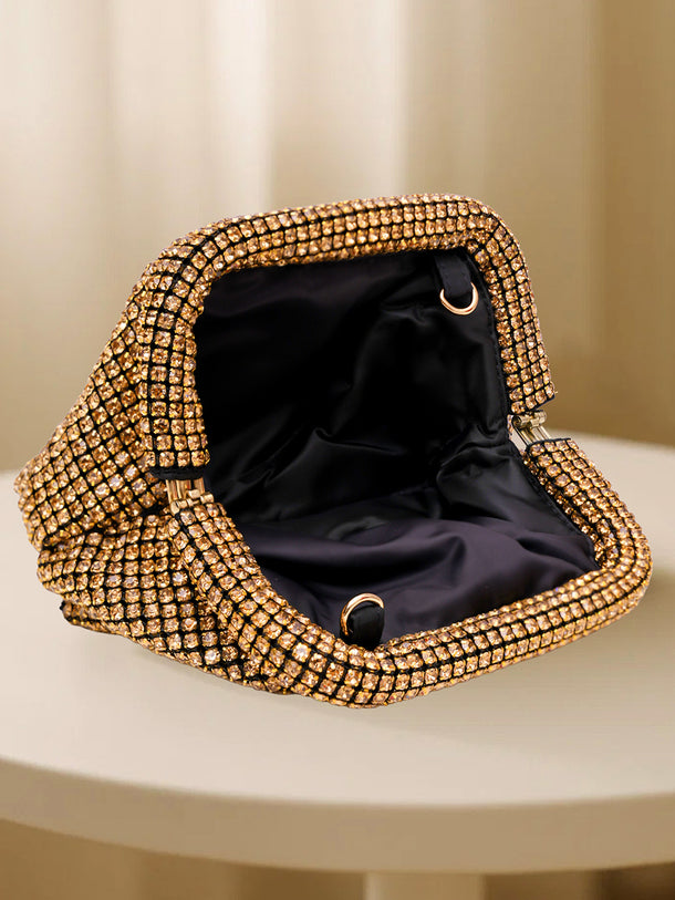 Glam Gold Crystal Pouch Clutch