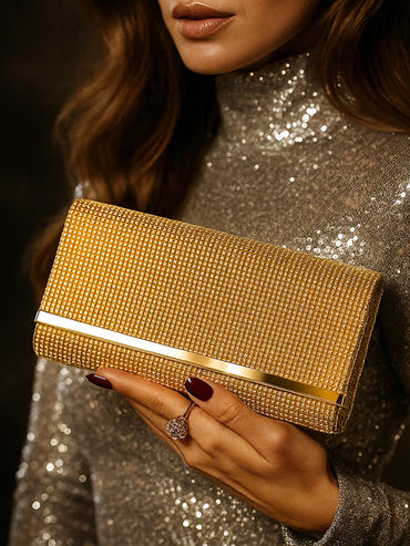 Dazzling Gold Crystal Event Clutch Bag