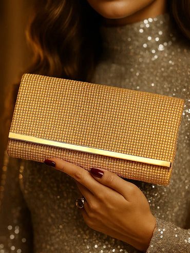 Dazzling Gold Crystal Event Clutch Bag