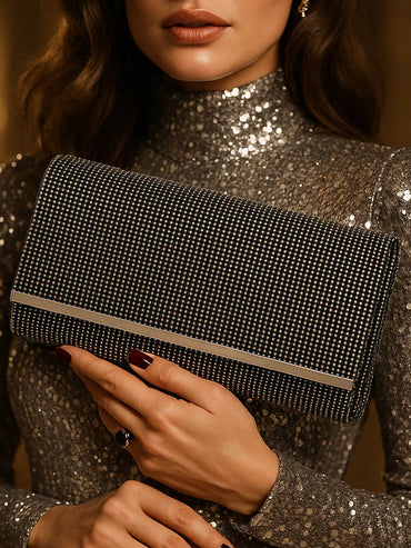 Midnight Spark Black Crystal Clutch