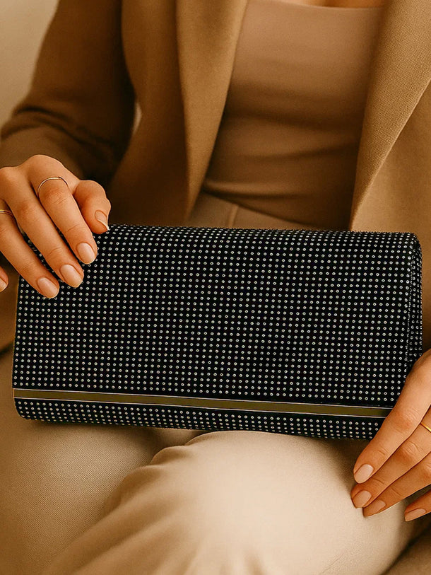 Midnight Spark Black Crystal Clutch