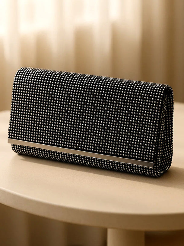 Midnight Spark Black Crystal Clutch