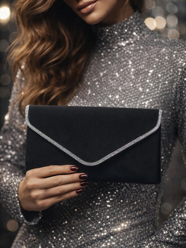 Black Velvet Chain Statement Clutch