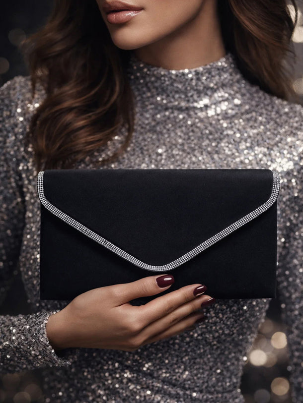 Black Velvet Chain Statement Clutch