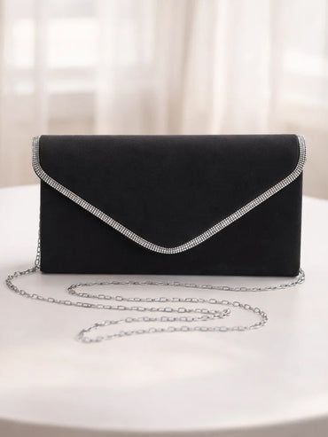 Black Velvet Chain Statement Clutch