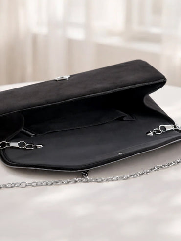 Black Velvet Chain Statement Clutch