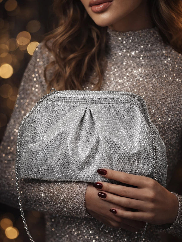 Silver Shimmer Luxe Party Clutch Bag