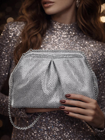 Silver Shimmer Luxe Party Clutch Bag
