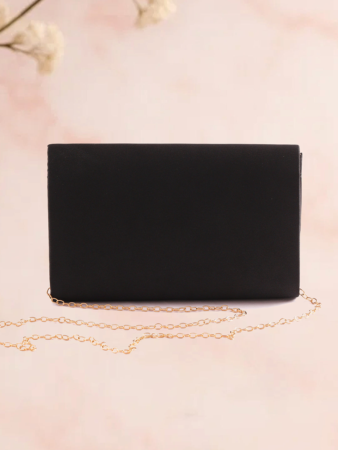 Rubans Women Satin Sling Bag with Embellished Sculpted Gold Floral Brooch Detailing