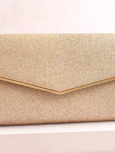 Rubans Women Gold Glitter Textured Structured Sling Bag with Metallic Detailing