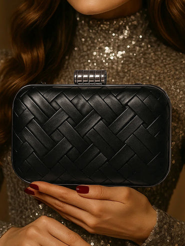 Black Woven Evening Clutch Bag