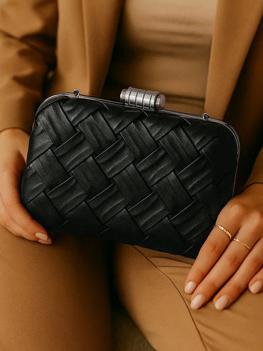 Black Woven Evening Clutch Bag