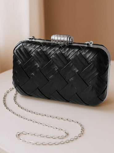Black Woven Evening Clutch Bag