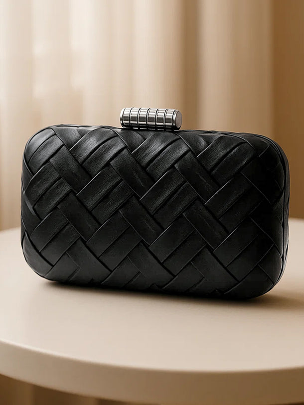 Black Woven Evening Clutch Bag