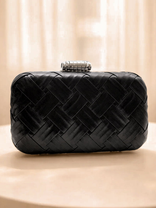 Black Woven Evening Clutch Bag