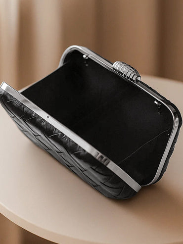Black Woven Evening Clutch Bag