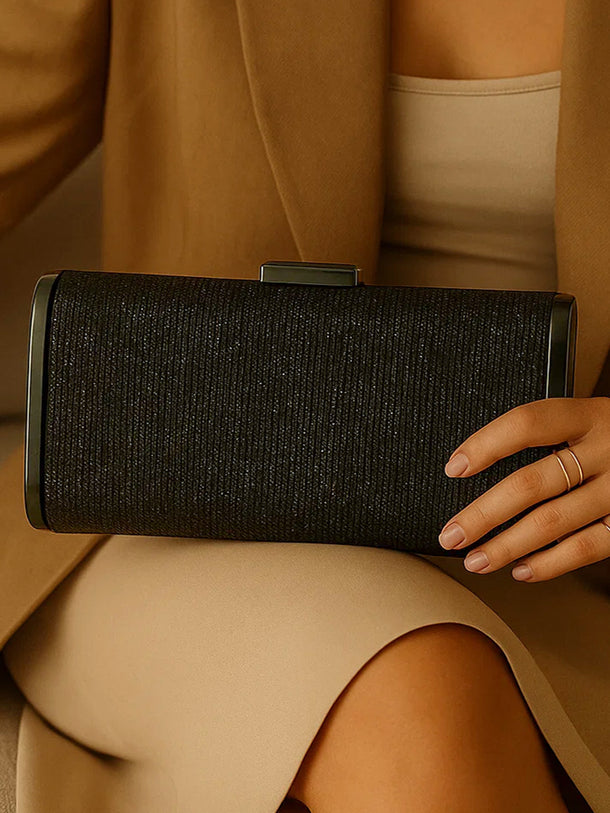 Evening Glam Textured Black Clutch