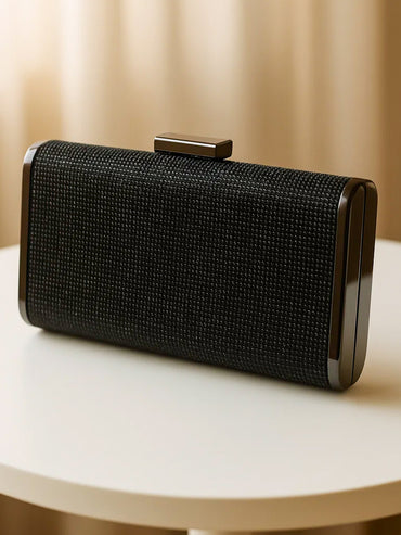 Evening Glam Textured Black Clutch