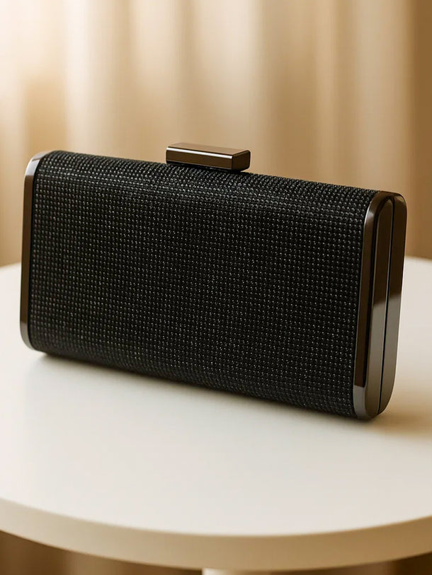 Evening Glam Textured Black Clutch
