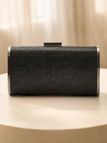 Evening Glam Textured Black Clutch