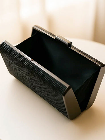 Evening Glam Textured Black Clutch