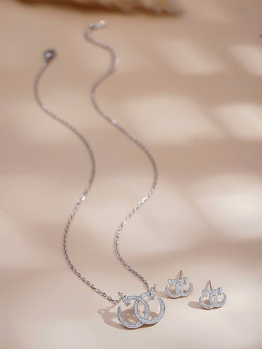 Rubans Rhodium-Plated Interlocked C Cubic Zirconia Pendant Necklace Set