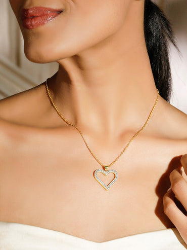 Rubans Voguish Women Gold-Plated Heart Shaped Pendant Studded Chain