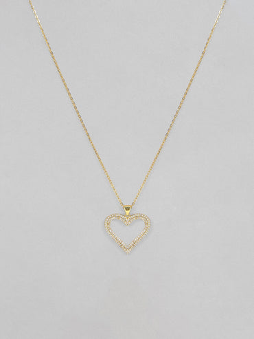 Rubans Voguish Women Gold-Plated Heart Shaped Pendant Studded Chain