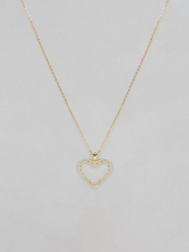 Rubans Voguish Women Gold-Plated Heart Shaped Pendant Studded Chain