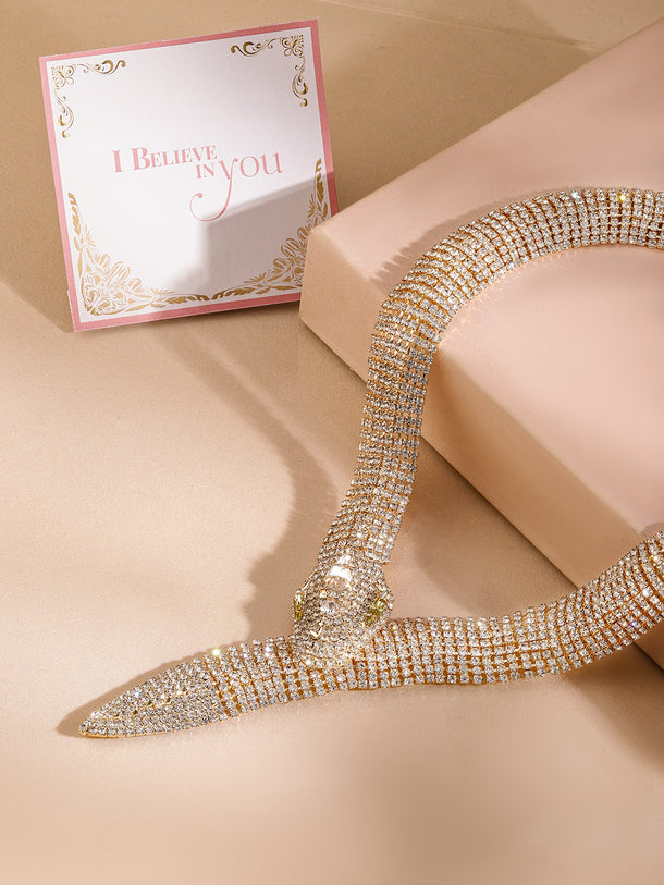 Golden Serpent Zircon Statement Necklace